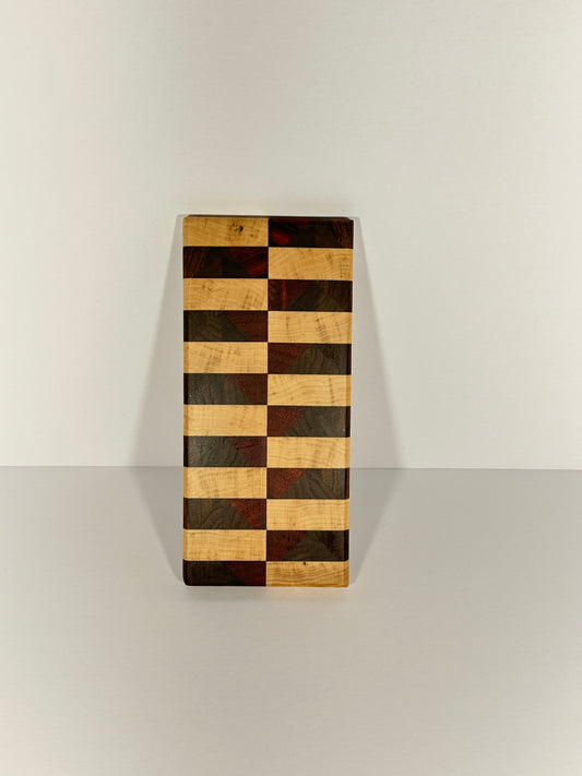 Exquisite Handcrafted Hardwood Charcuterie Board - Black Walnut, Zebra Maple, Padauk - 8 1/2" x 3 3/4"