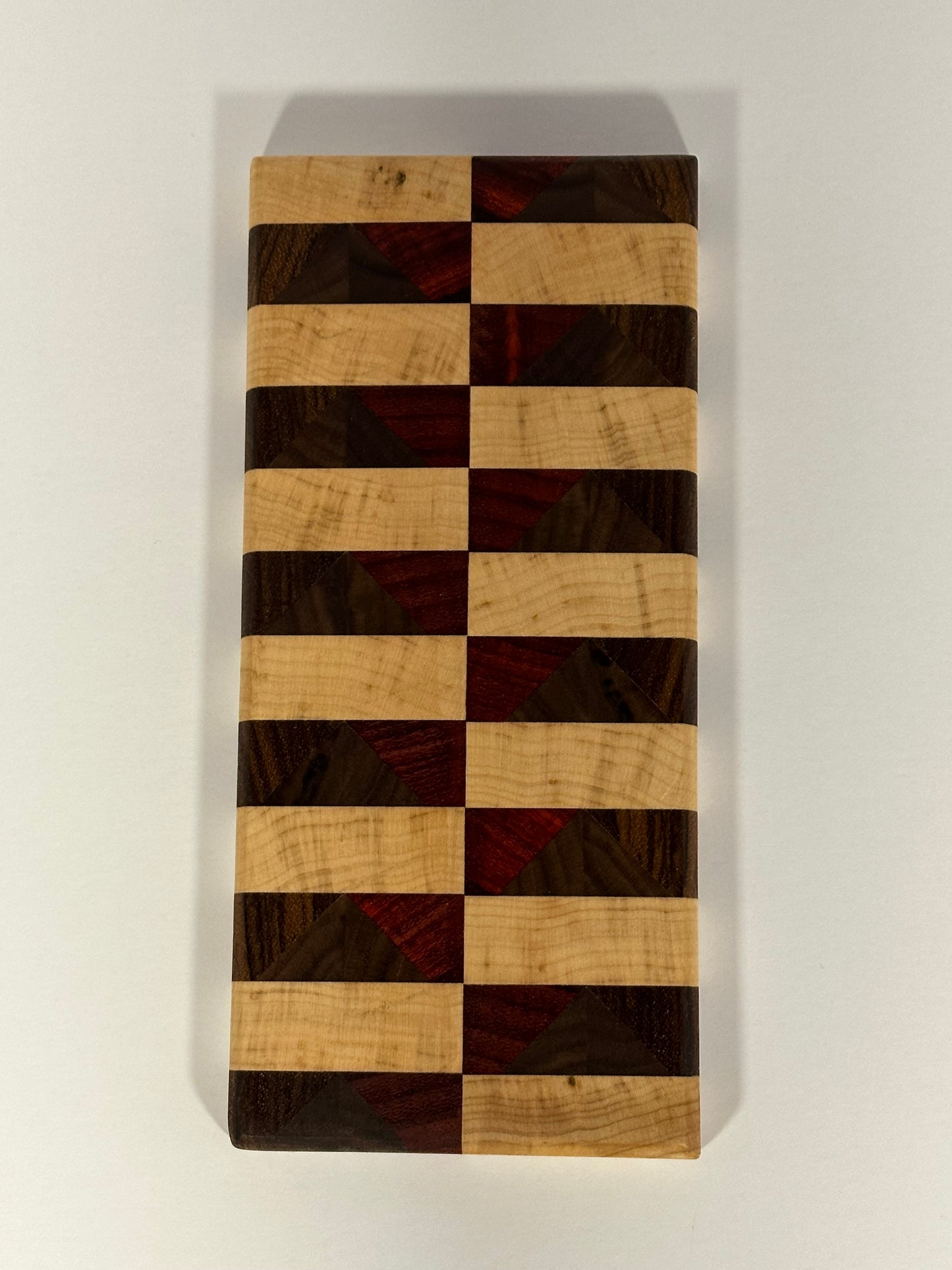 Exquisite Handcrafted Hardwood Charcuterie Board - Black Walnut, Zebra Maple, Padauk - 8 1/2" x 3 3/4"