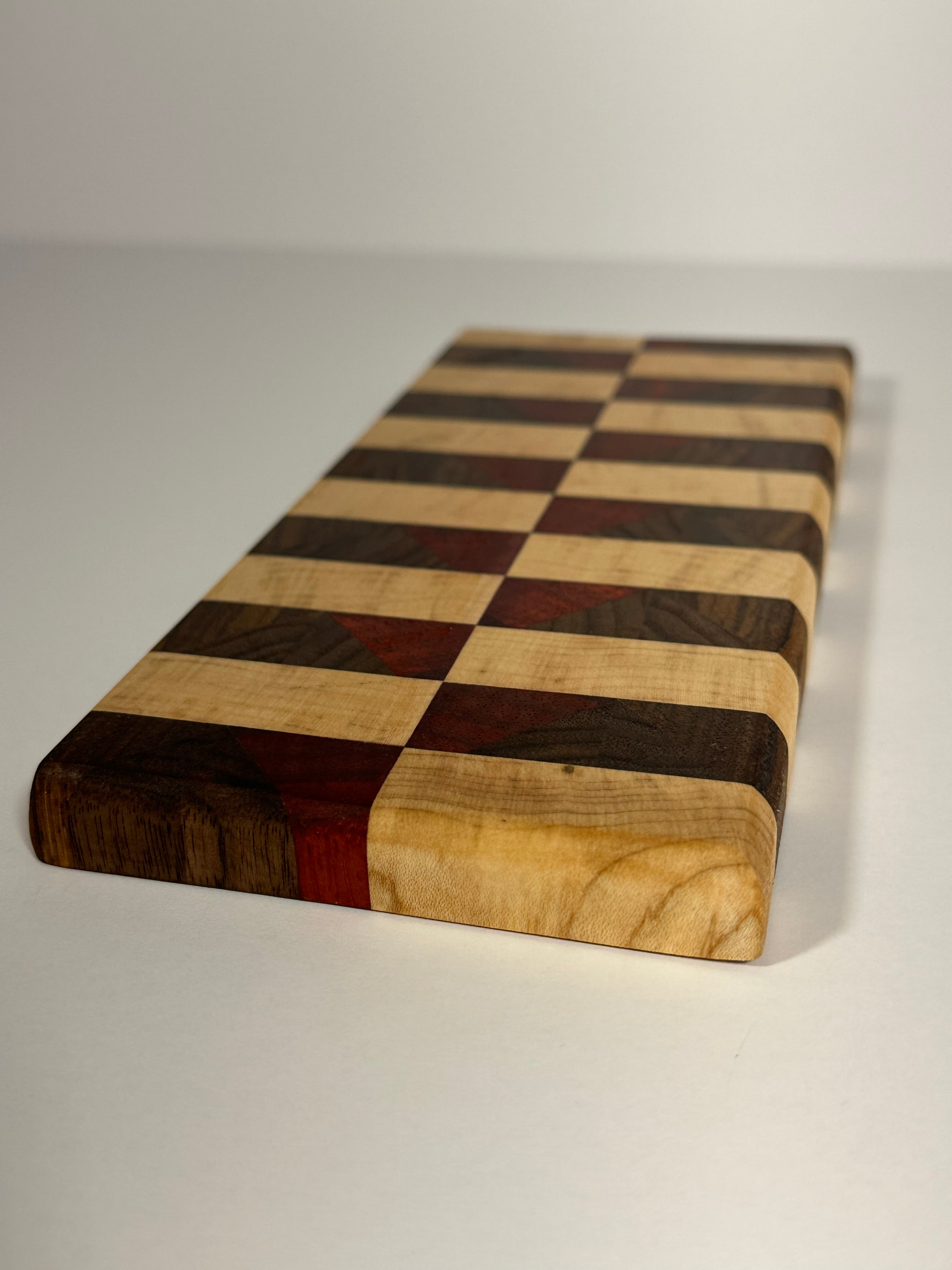 Charcuterie/cutting board and coaster set, handmade store in Maine, of black walnut and Birdseye maple (4) pcs.