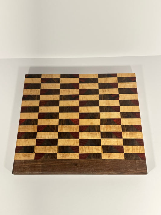 Exquisite Handcrafted Hardwood Cutting Board - Black Walnut, Zebra Maple, Padauk - 12 3/4" x 11"