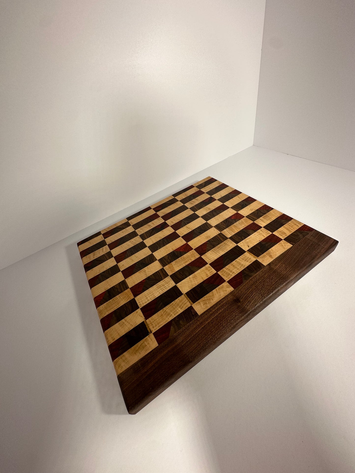 Exquisite Handcrafted Hardwood Cutting Board - Black Walnut, Zebra Maple, Padauk - 12 3/4" x 11"