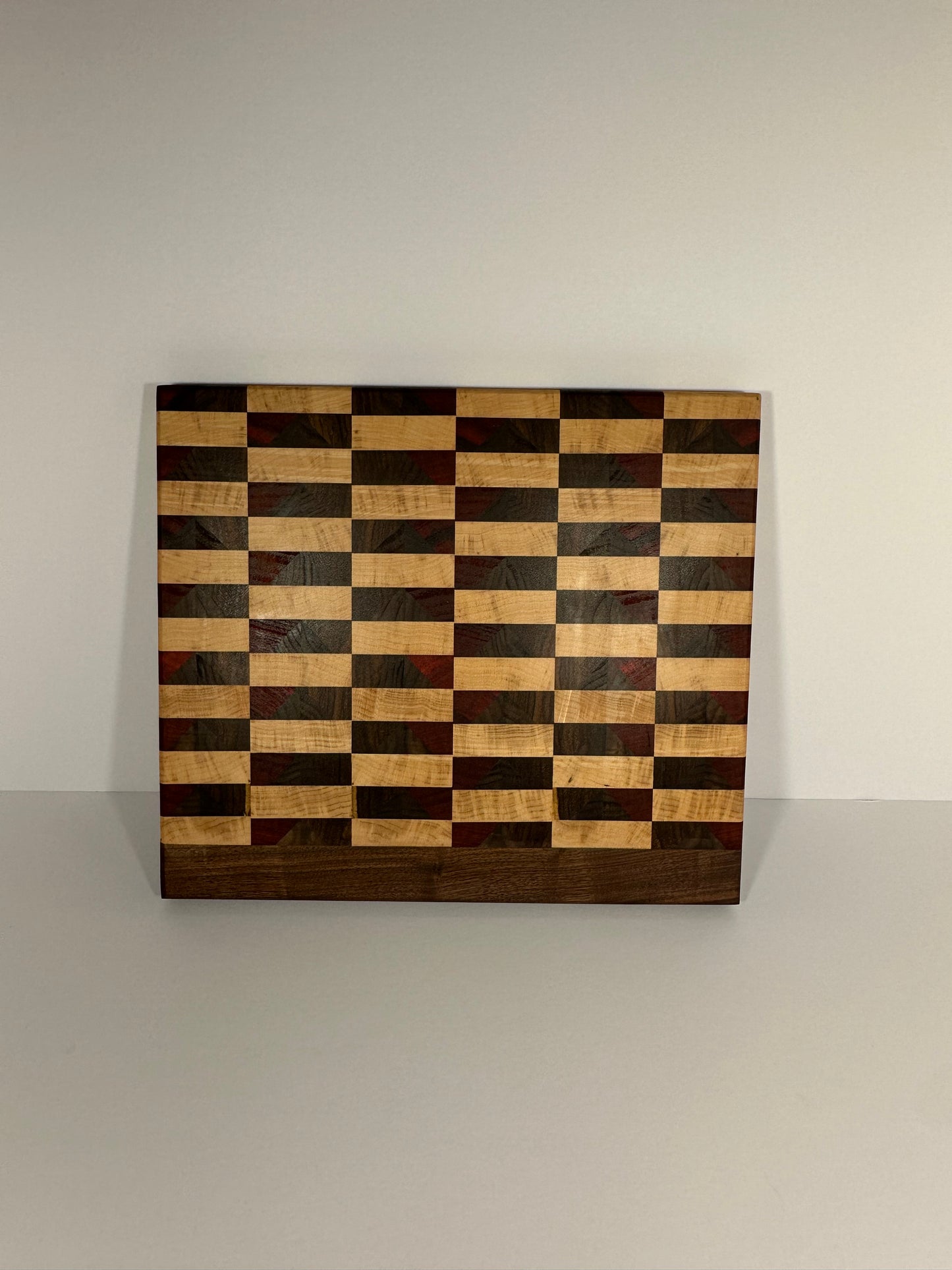 Exquisite Handcrafted Hardwood Cutting Board - Black Walnut, Zebra Maple, Padauk - 12 3/4" x 11"