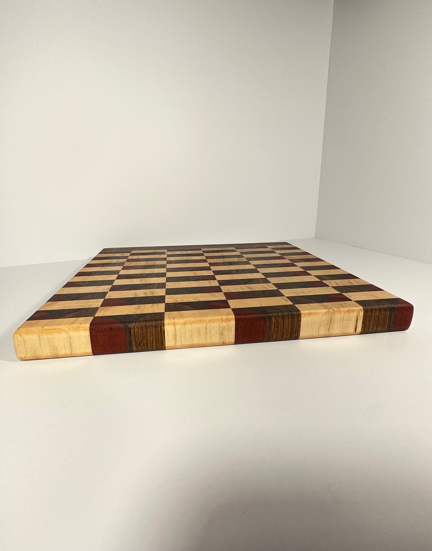 Exquisite Handcrafted Hardwood Cutting Board - Black Walnut, Zebra Maple, Padauk - 12 3/4" x 11"